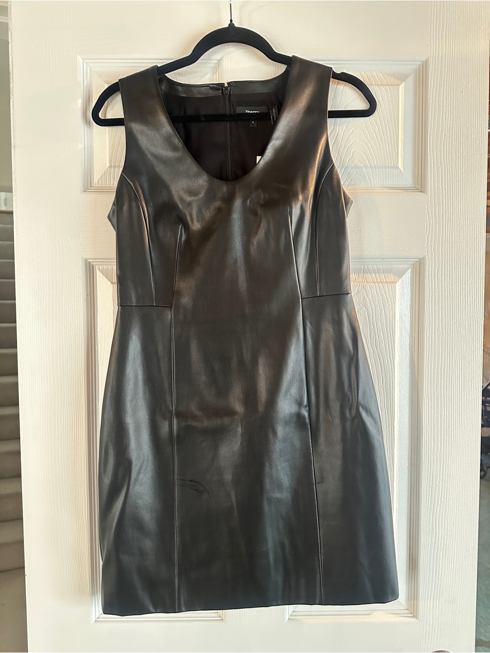 Theory Black Faux Leather Sleeveless Sheath Dress